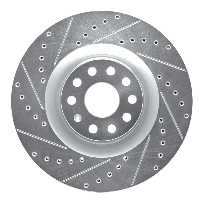 Audi S3 Brake Rotor (1) - Front Left - R1 Concepts - Drilled & Slotted - Silver - `06-`13